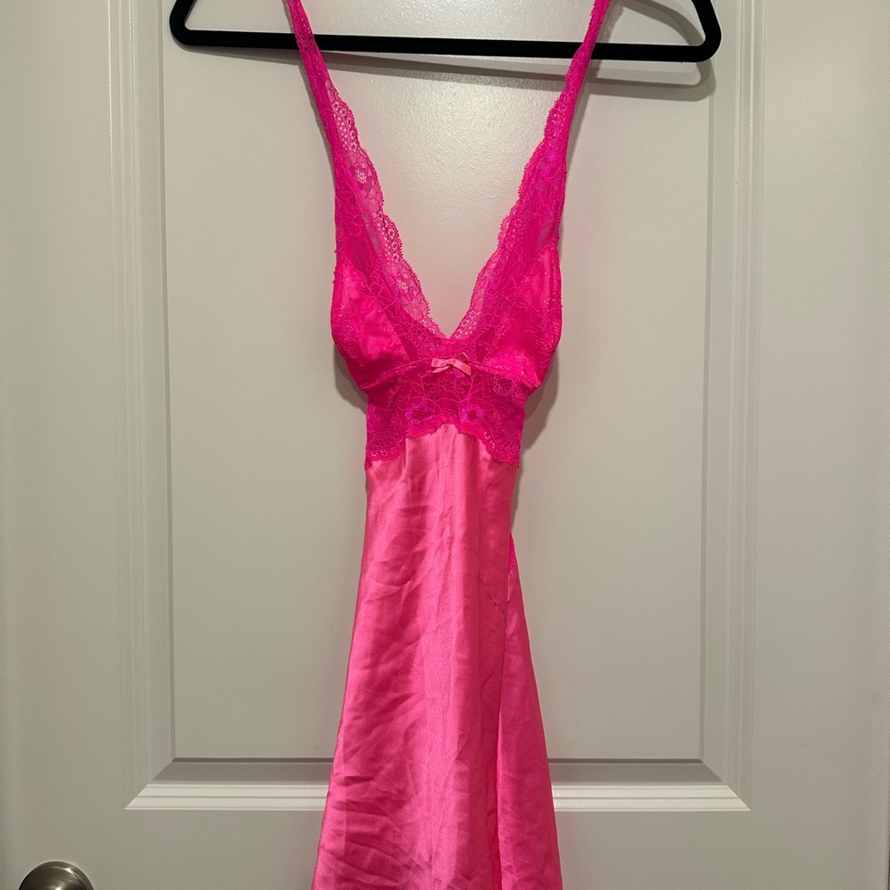 Victoria's Secret Pink Satin Chemise with Lace Trim